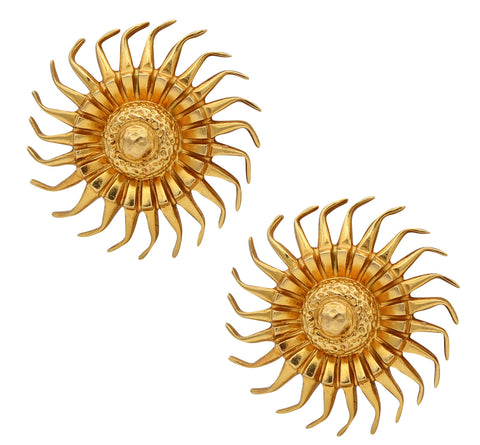 Lalaounis 1970 Hellenistic Sun Burst Clips Earrings In Solid 18Kt Yellow Gold