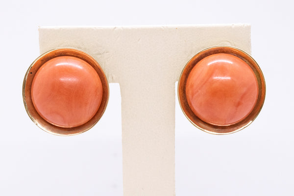LARGE BUTTON VINTAGE 14 KT EARRINGS WITH PINK CORAL