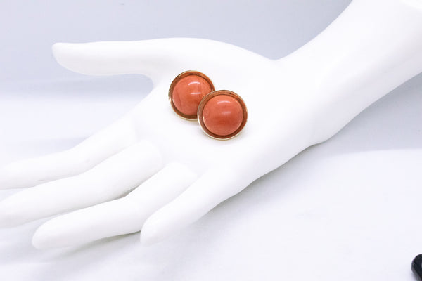 LARGE BUTTON VINTAGE 14 KT EARRINGS WITH PINK CORAL