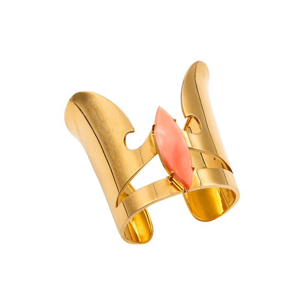 Spritzer & Fuhrmann 1970 Retro Cuff Bracelet In 18Kt Yellow Gold With Salmon Coral