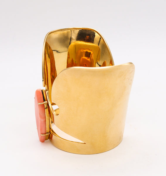 Spritzer & Fuhrmann 1970 Retro Cuff Bracelet In 18Kt Yellow Gold With Salmon Coral