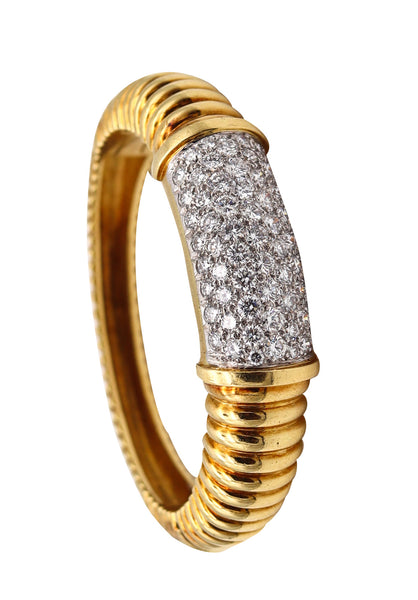Kutchinsky 1972 London Bangle cuff In 18Kt Gold And Platinum With 7.56 Ctw In Diamonds