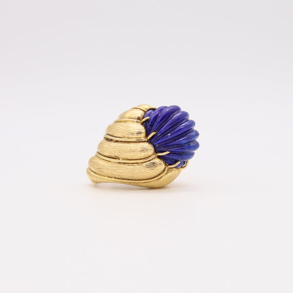 Italian Mid Century 1960 Cocktail Ring In 18Kt Yellow Gold With 28.22 Cts Fluted Lapis