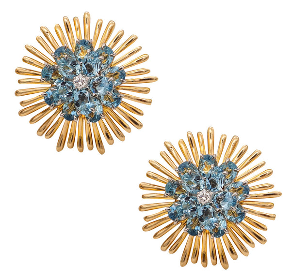 Tiffany And Co. 1960 Donald Claflin Clip Earrings In 14Kt Gold With 21.72 Cts Aquamarines And Diamonds