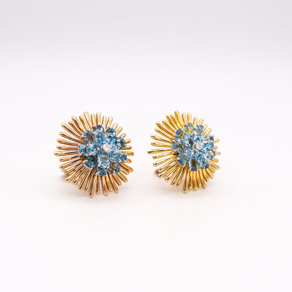 Tiffany And Co. 1960 Donald Claflin Clip Earrings In 14Kt Gold With 21.72 Cts Aquamarines And Diamonds