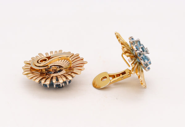 Tiffany And Co. 1960 Donald Claflin Clip Earrings In 14Kt Gold With 21.72 Cts Aquamarines And Diamonds
