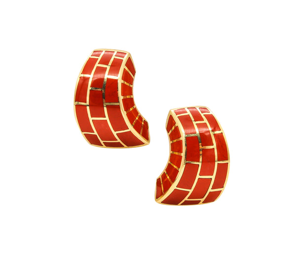 -Angela Cummings Rare Geometric Clip Earrings In 18Kt Yellow Gold With Jasper Bricks