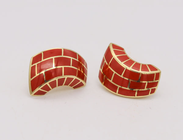 -Angela Cummings Rare Geometric Clip Earrings In 18Kt Yellow Gold With Jasper Bricks