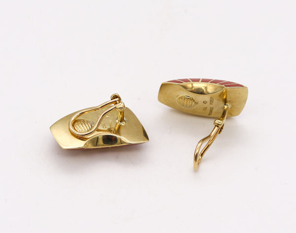 -Angela Cummings Rare Geometric Clip Earrings In 18Kt Yellow Gold With Jasper Bricks