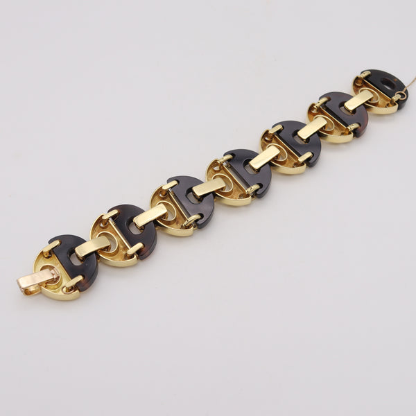 *Louis Fiessler 1970 Geometric Links Bracelet in 18 Kt Gold with 2.52 Cts in Diamonds & Jade