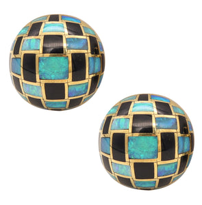 Tiffany Co 1970s Angela Cummings Domed Clip Earrings In 18Kt Gold With Opal And Black Jade