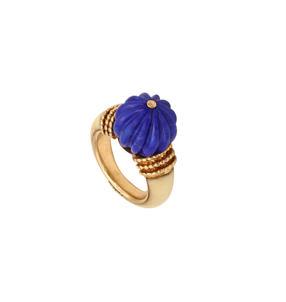 Boucheron Paris 1970 Classic Cocktail Ring In 18Kt Yellow Gold With Blue Lapis & Coral