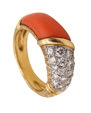 Van Cleef And Arpels 1975 Gem Set Coral Band In 18Kt Yellow Gold With VVS Diamonds