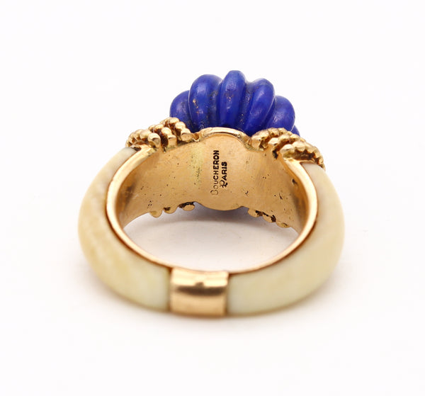 Boucheron Paris 1970 Classic Cocktail Ring In 18Kt Yellow Gold With Blue Lapis & Coral