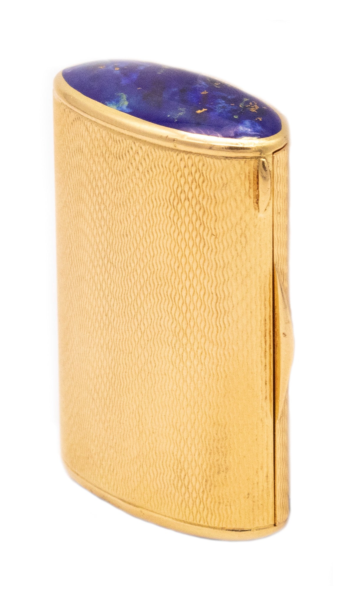 CARTIER 1950 VINTAGE PILL BOX IN 18 KT YELLOW GOLD WITH GUILLOCHE AND ENAMEL