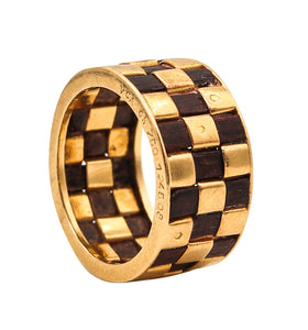 Van Cleef And Arpels 1970 Paris Checkerboard Wood Ring In 18Kt Yellow Gold