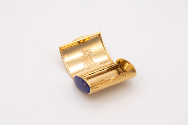 CARTIER 1950 VINTAGE PILL BOX IN 18 KT YELLOW GOLD WITH GUILLOCHE AND ENAMEL