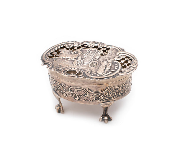 BRITISH ART NOVEAU BELLE EPOQUE 1905 STERLING SILVER FOOTED BOX WITH LID