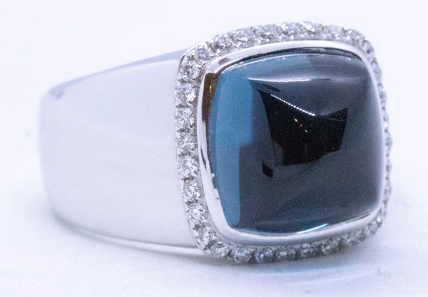 FRED PARIS 18 KT DIAMOND RING WITH SUGARLOAF CABOCHON TOPAZ