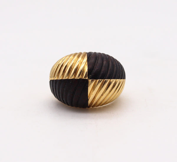 Van Cleef And Arpels 1970 Paris Bombe Wood Cocktail Ring In 18Kt Yellow Gold