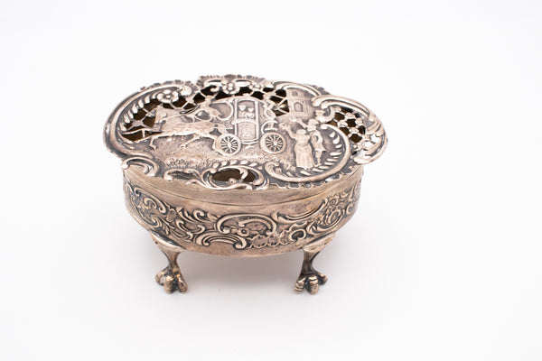 BRITISH ART NOVEAU BELLE EPOQUE 1905 STERLING SILVER FOOTED BOX WITH LID