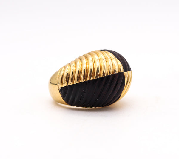 Van Cleef And Arpels 1970 Paris Bombe Wood Cocktail Ring In 18Kt Yellow Gold
