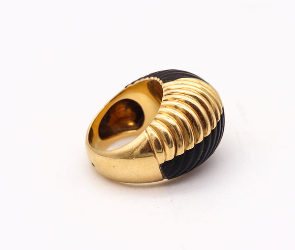 Van Cleef And Arpels 1970 Paris Bombe Wood Cocktail Ring In 18Kt Yellow Gold