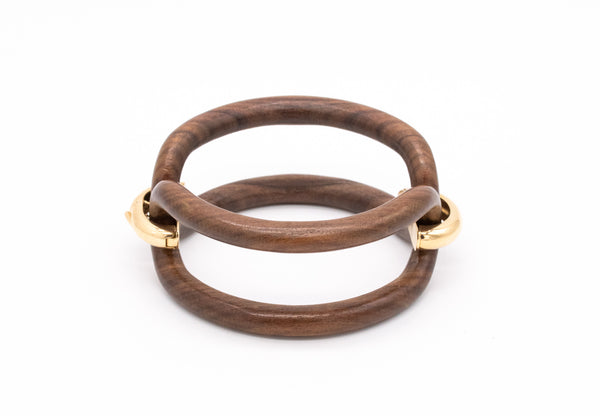 MODERNIST 1970 SEMI RIGID BRACELET IN 18 KT YELLOW GOLD WITH ROSE WOOD