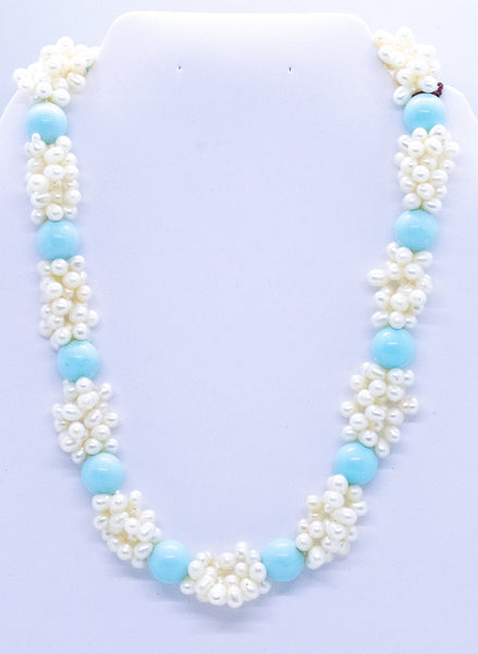RAJOLA ITALY BLUE TURQUOISE AND WHITE PEARLS NECKLACE