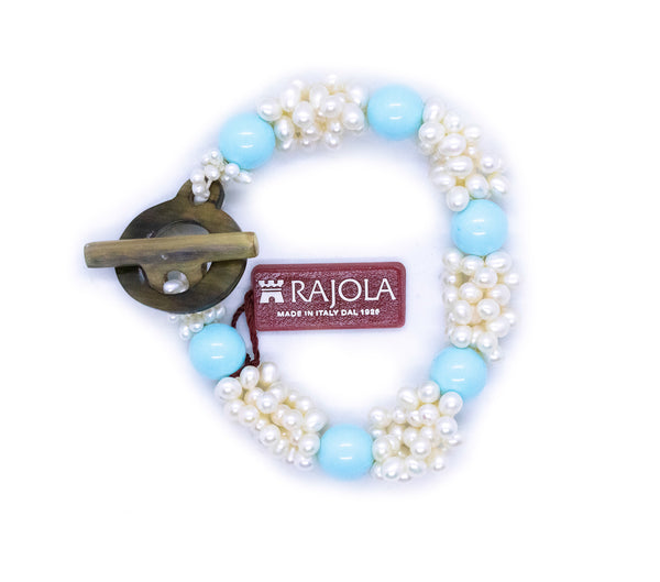 RAJOLA ITALY TURQUOISE AND PEARLS MODERN BRACELET
