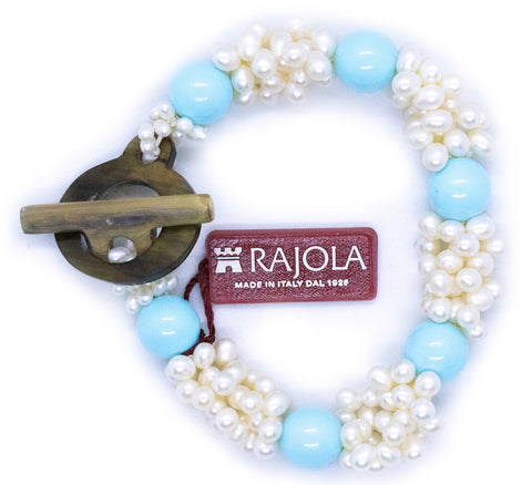 RAJOLA ITALY TURQUOISE AND PEARLS MODERN BRACELET