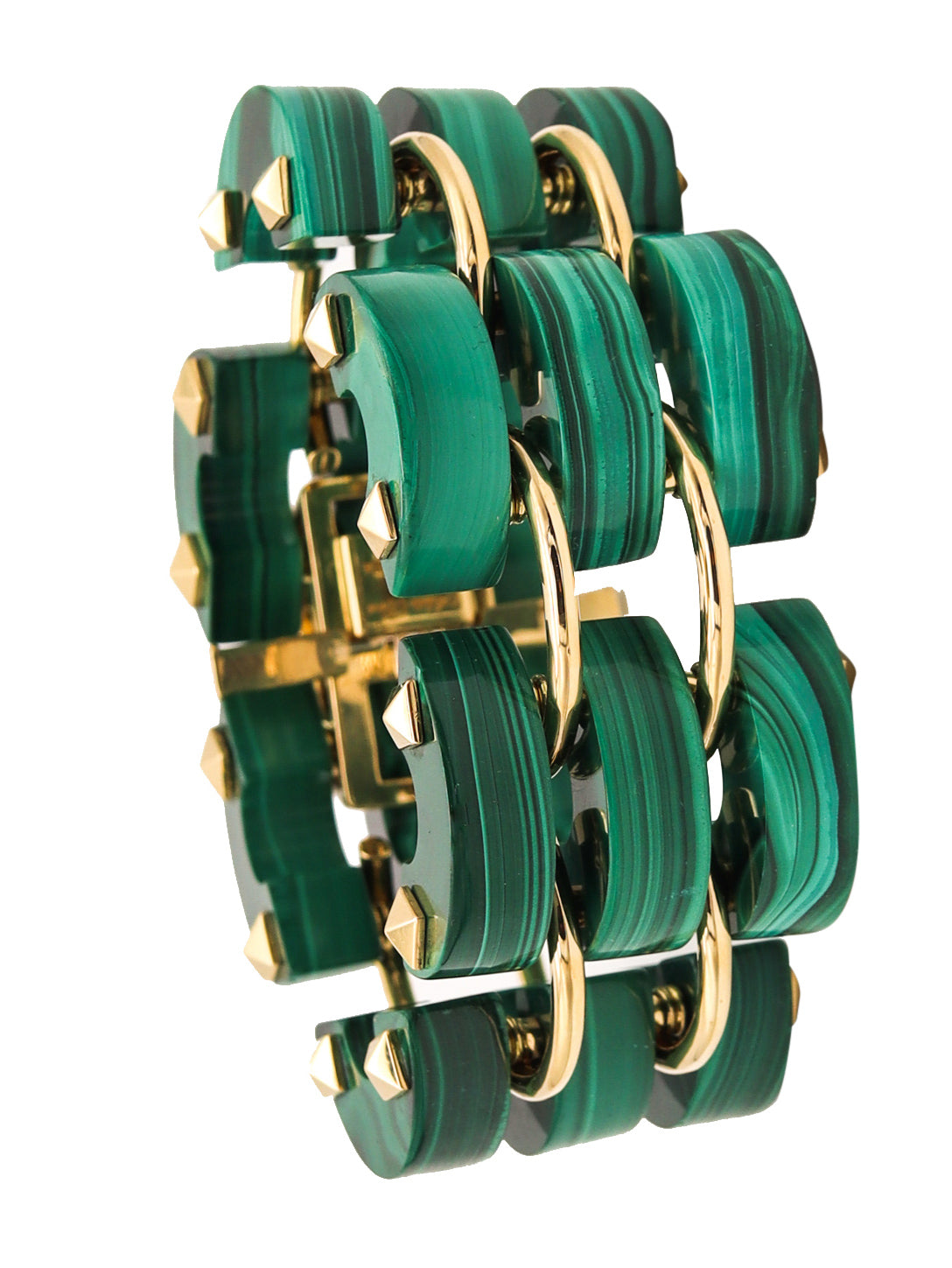 Aletto Brothers Three Rows Bracelet In 18Kt Yellow Gold With Carved Malachite