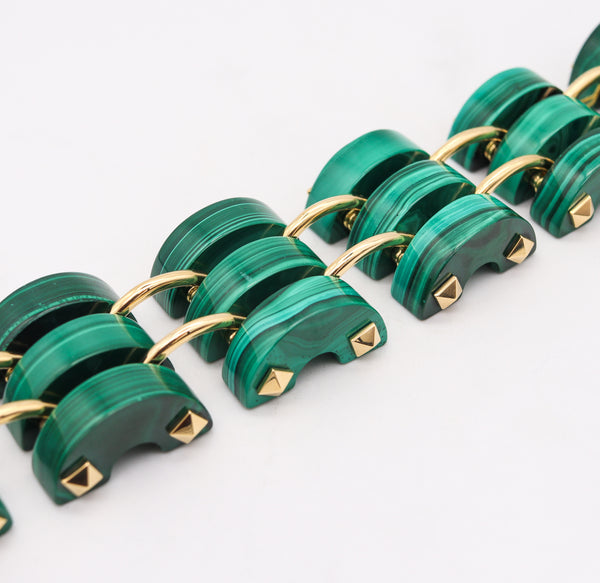 Aletto Brothers Three Rows Bracelet In 18Kt Yellow Gold With Carved Malachite