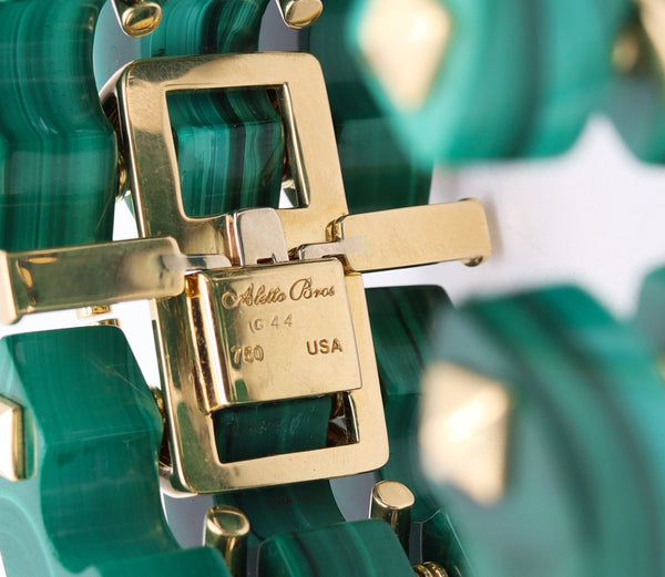 Aletto Brothers Three Rows Bracelet In 18Kt Yellow Gold With Carved Malachite