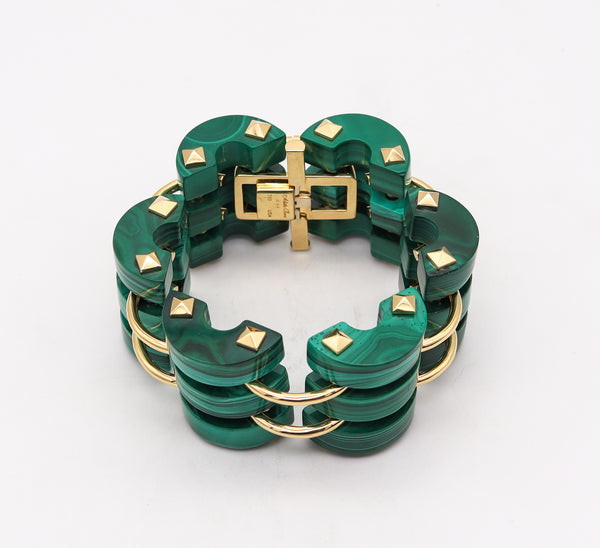 Aletto Brothers Three Rows Bracelet In 18Kt Yellow Gold With Carved Malachite