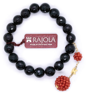 RAJOLA ITALY 18 KT  RED CORAL & BLACK ONYX BRACELET