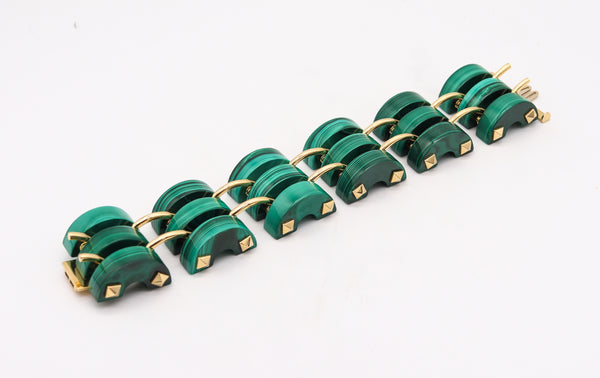 Aletto Brothers Three Rows Bracelet In 18Kt Yellow Gold With Carved Malachite