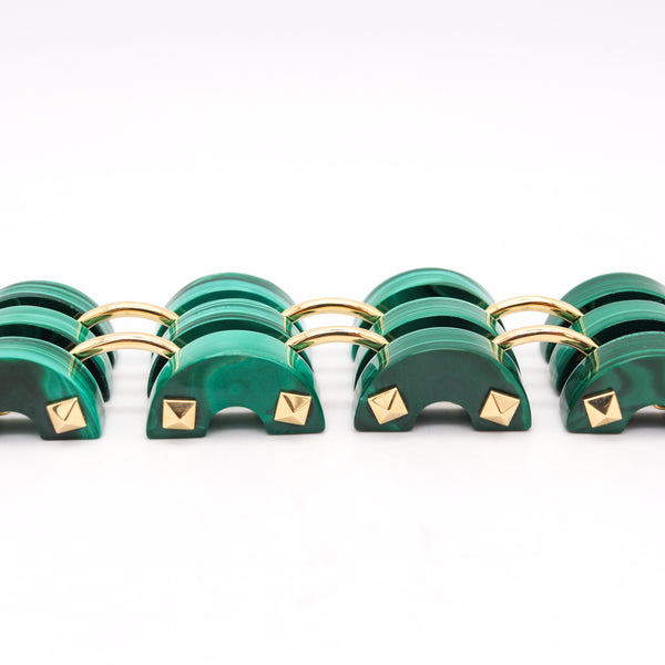 Aletto Brothers Three Rows Bracelet In 18Kt Yellow Gold With Carved Malachite