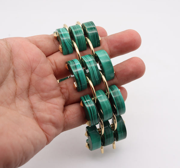 Aletto Brothers Three Rows Bracelet In 18Kt Yellow Gold With Carved Malachite