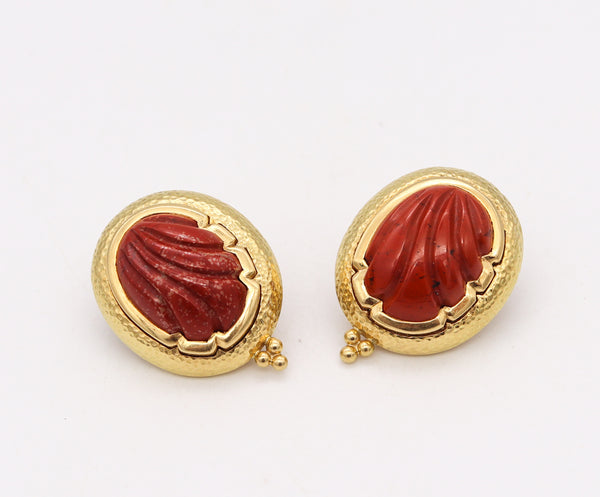 *Elizabeth Gage 2002 London Clip-Earrings in 18Kt Yellow Gold With Red Jasper