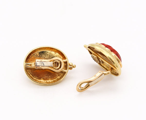 *Elizabeth Gage 2002 London Clip-Earrings in 18Kt Yellow Gold With Red Jasper