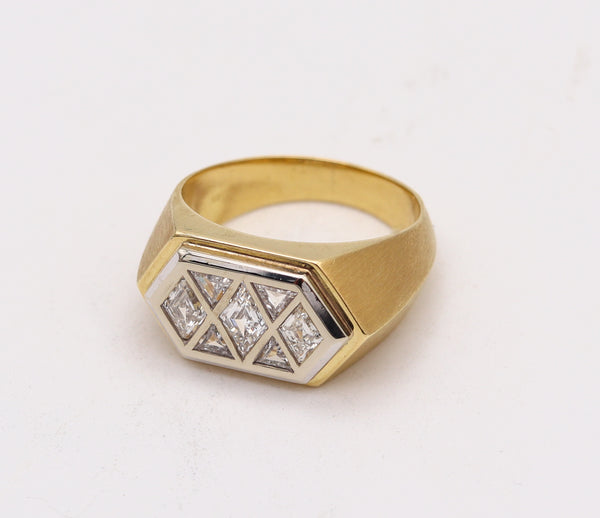 Gem set Geometric Signet Ring In 18Kt Gold And Platinum With 2.82 Ctw Kite Trillion Diamonds