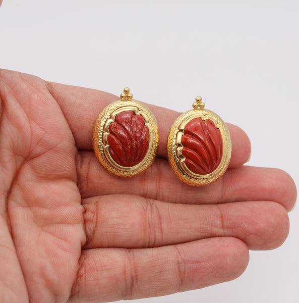 *Elizabeth Gage 2002 London Clip-Earrings in 18Kt Yellow Gold With Red Jasper