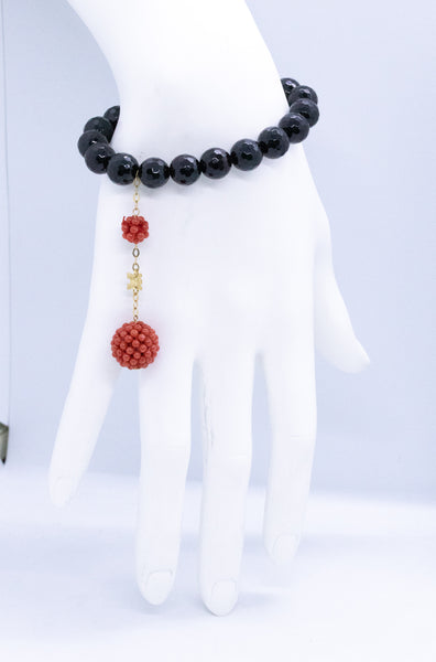 RAJOLA ITALY 18 KT  RED CORAL & BLACK ONYX BRACELET