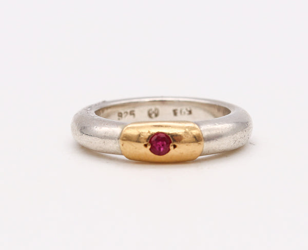 Lalaounis 1970 Greece Band Ring In 18Kt Yellow Gold & Sterling With Ruby