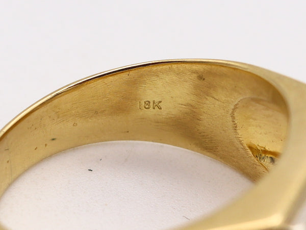 Gem set Geometric Signet Ring In 18Kt Gold And Platinum With 2.82 Ctw Kite Trillion Diamonds