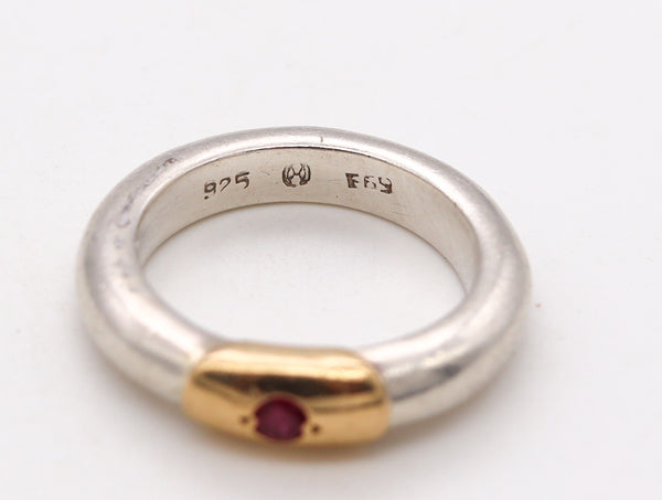 Lalaounis 1970 Greece Band Ring In 18Kt Yellow Gold & Sterling With Ruby