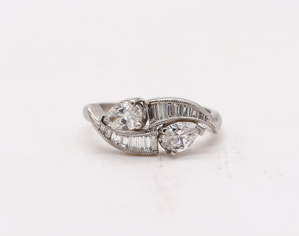 (S)Art Deco 1930 Toi Et Moi Ring In Platinum With 2.02 Ctw In D VVS Diamonds