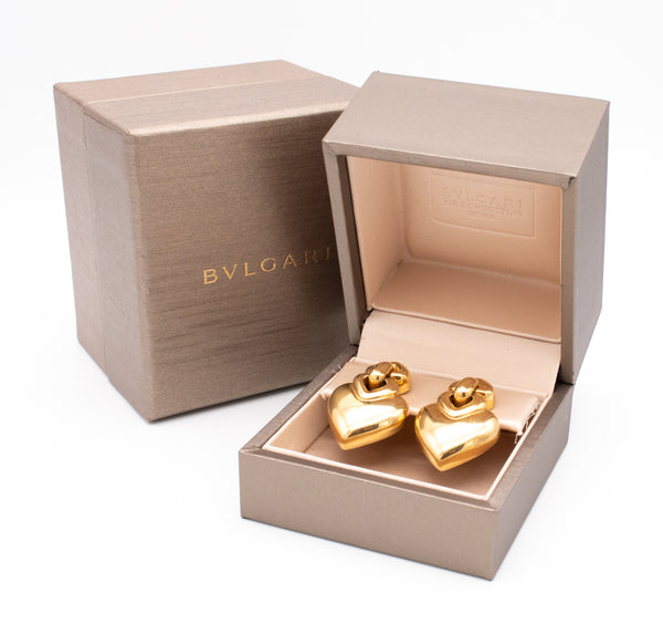 BVLGARI ROMA, 18 KT YELLOW GOLD DOPPIO CUORE DROP EARRINGS