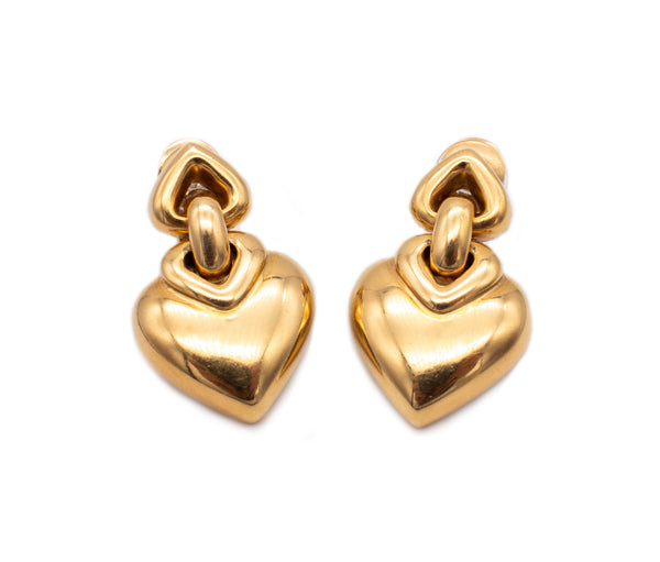 BVLGARI ROMA, 18 KT YELLOW GOLD DOPPIO CUORE DROP EARRINGS